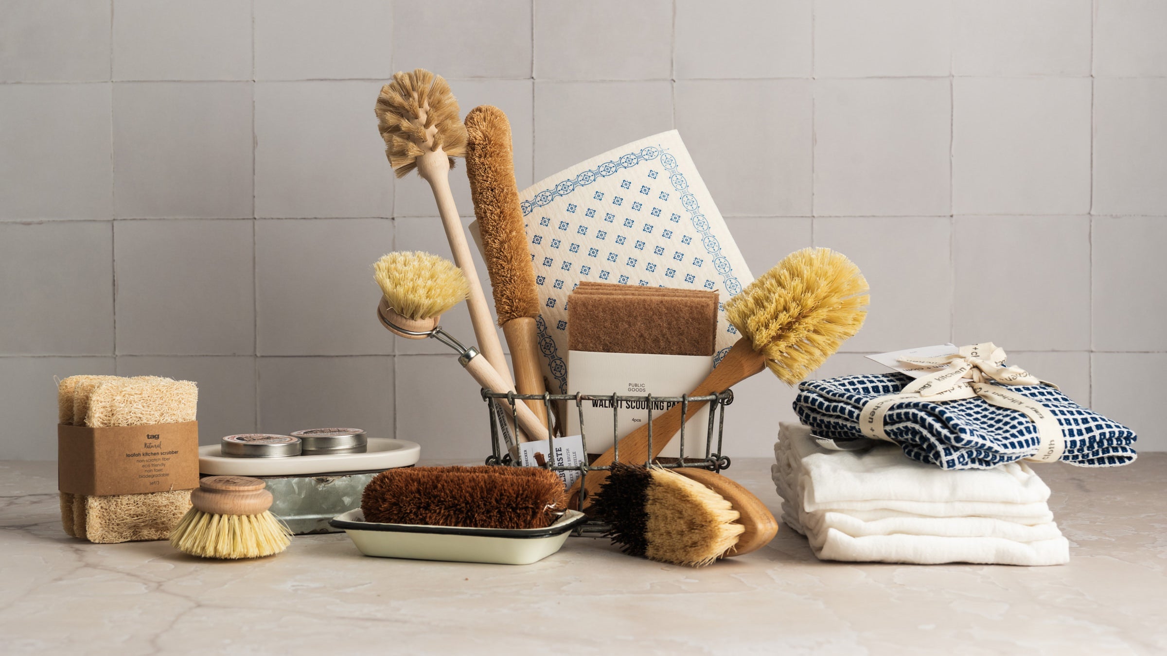 Collection of all natural dish brushes and sponges at Addison West