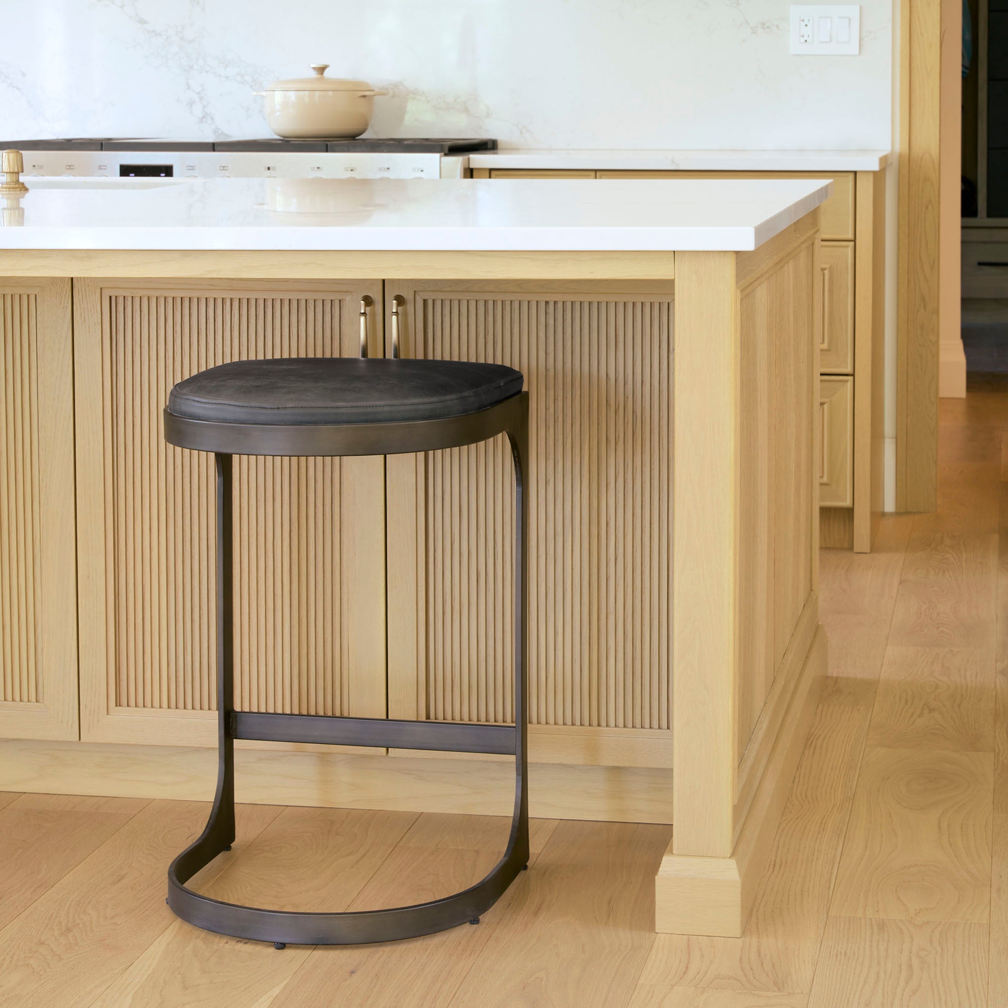 Tyler Counter Stool in Black Leather - Addison West 