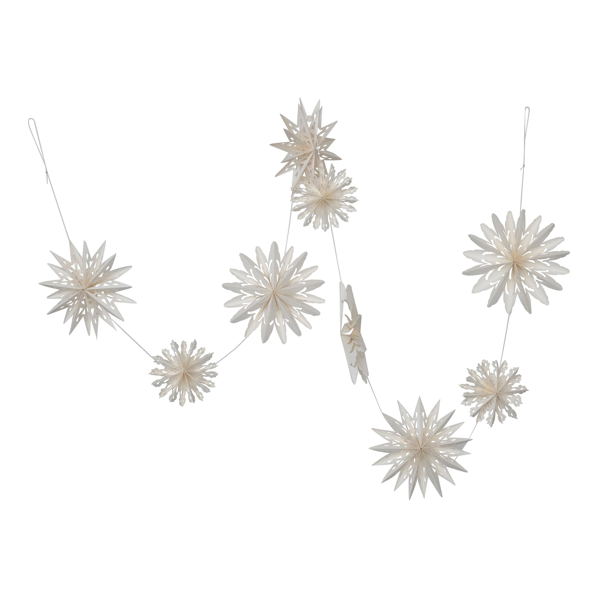 Paper snowflake garland on a white background