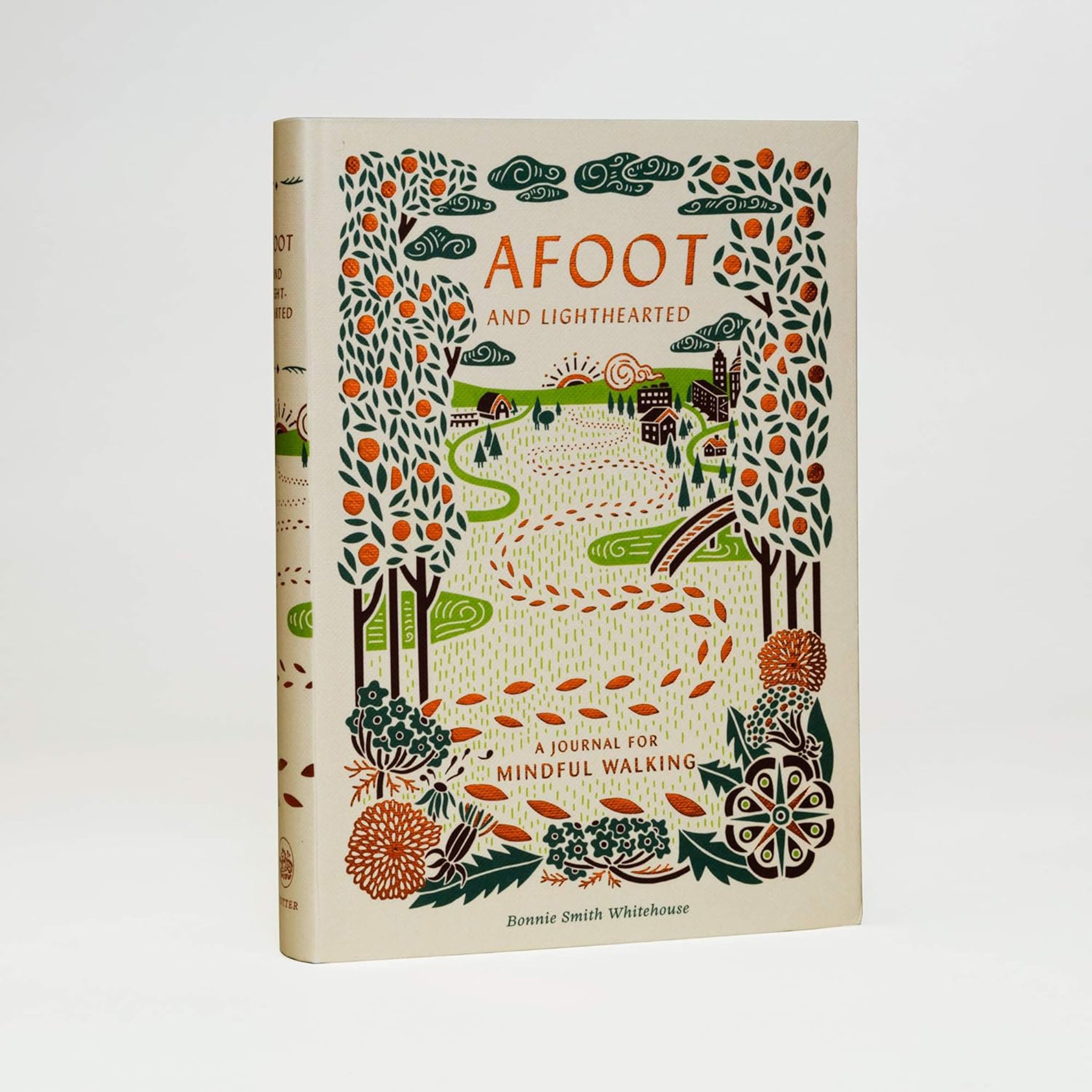 Front cover of book 'Afoot and Lighthearted' a journal for mindful walking on a white background 