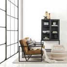 Aahana White/Taupe/Gray Striped Hemp and Cotton Pouf in a living room