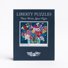 Abundance Liberty Puzzle wooden jigsaw puzzle of a bouquet of flowers in a vase on a white background