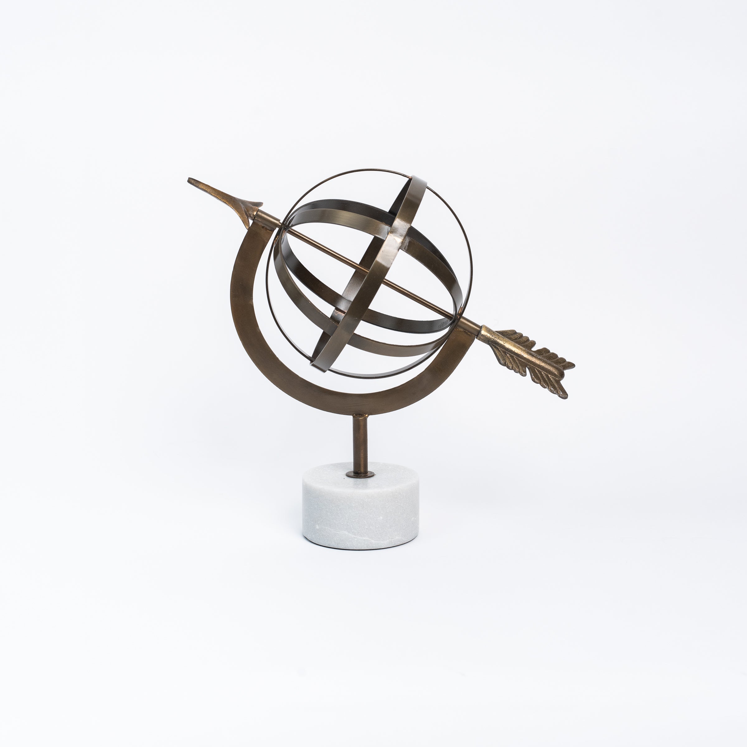 Armillary Sphere brass and marble decor on a white background