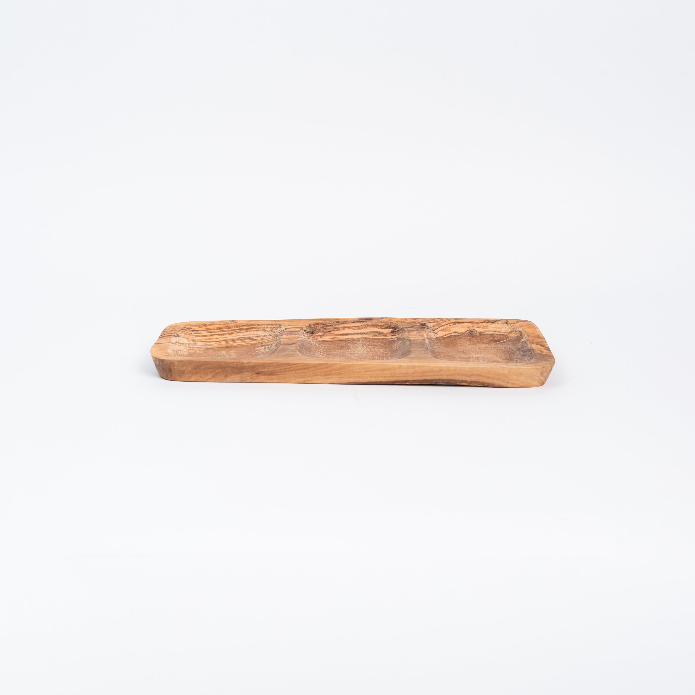 Olive Wood 3 Section Rectangular Dish on a white background