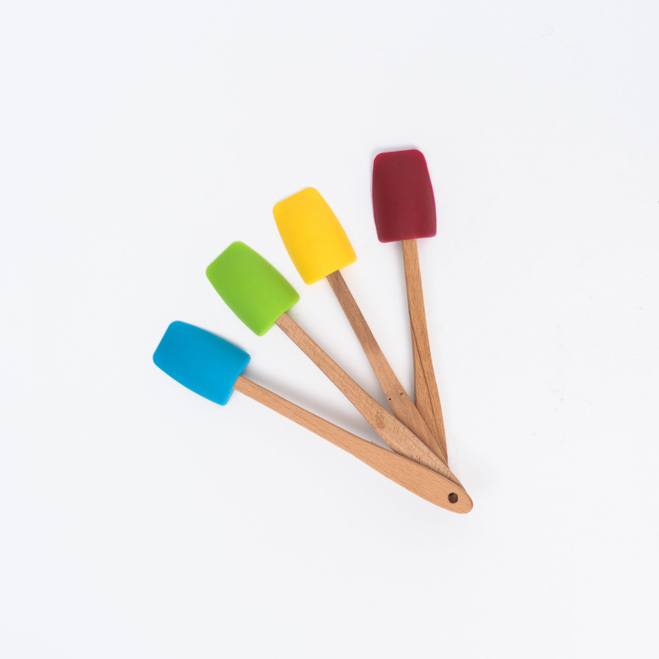 Mini Silicone Spatulas with wood handles on a white background