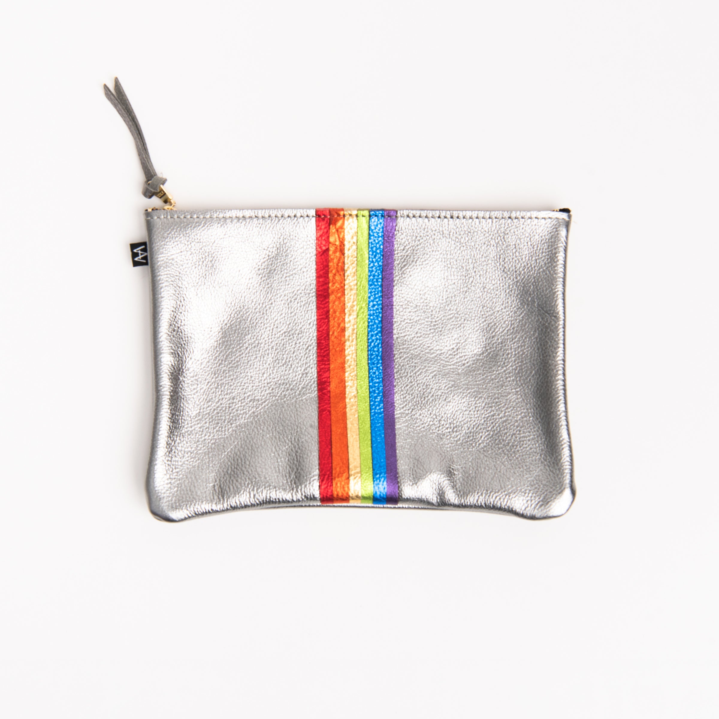 Rainbow Carter Leather Clutch - Gunmetal on a white background at Addison West