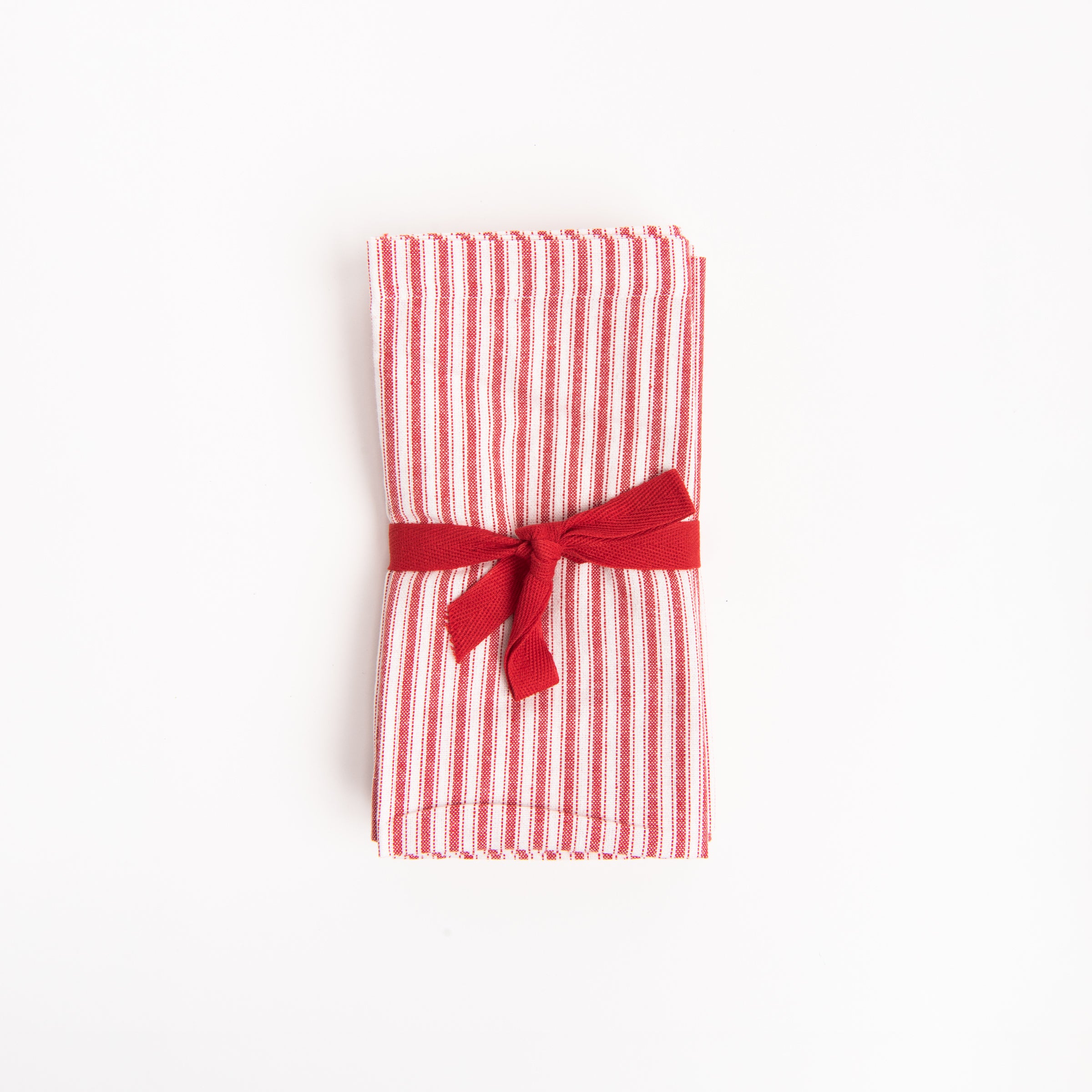 Ticking Red Stripe Napkins - Set of 4 on a white background at Addison West