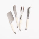 Laguiole Ivory Mini cheese knives and fork set on a white background at Addison West