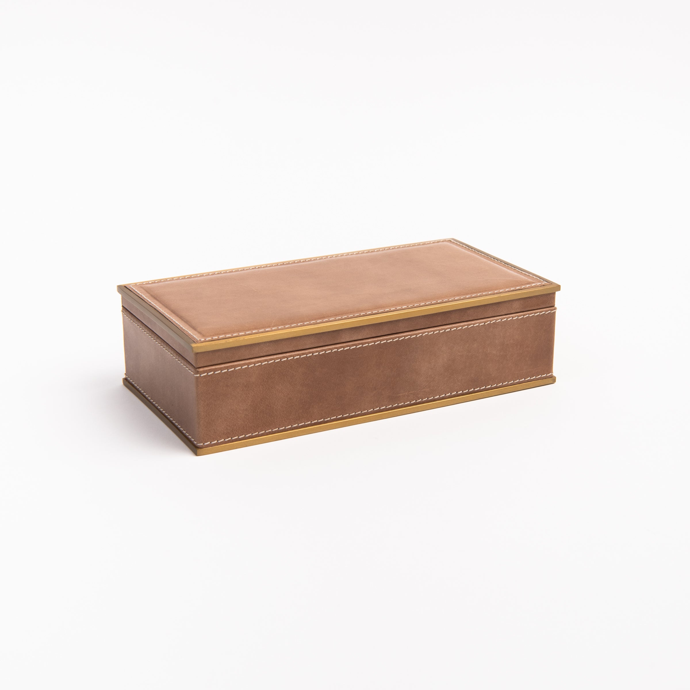 Allerona Leather Box with Brass Trim - Small on a white background at Addison West