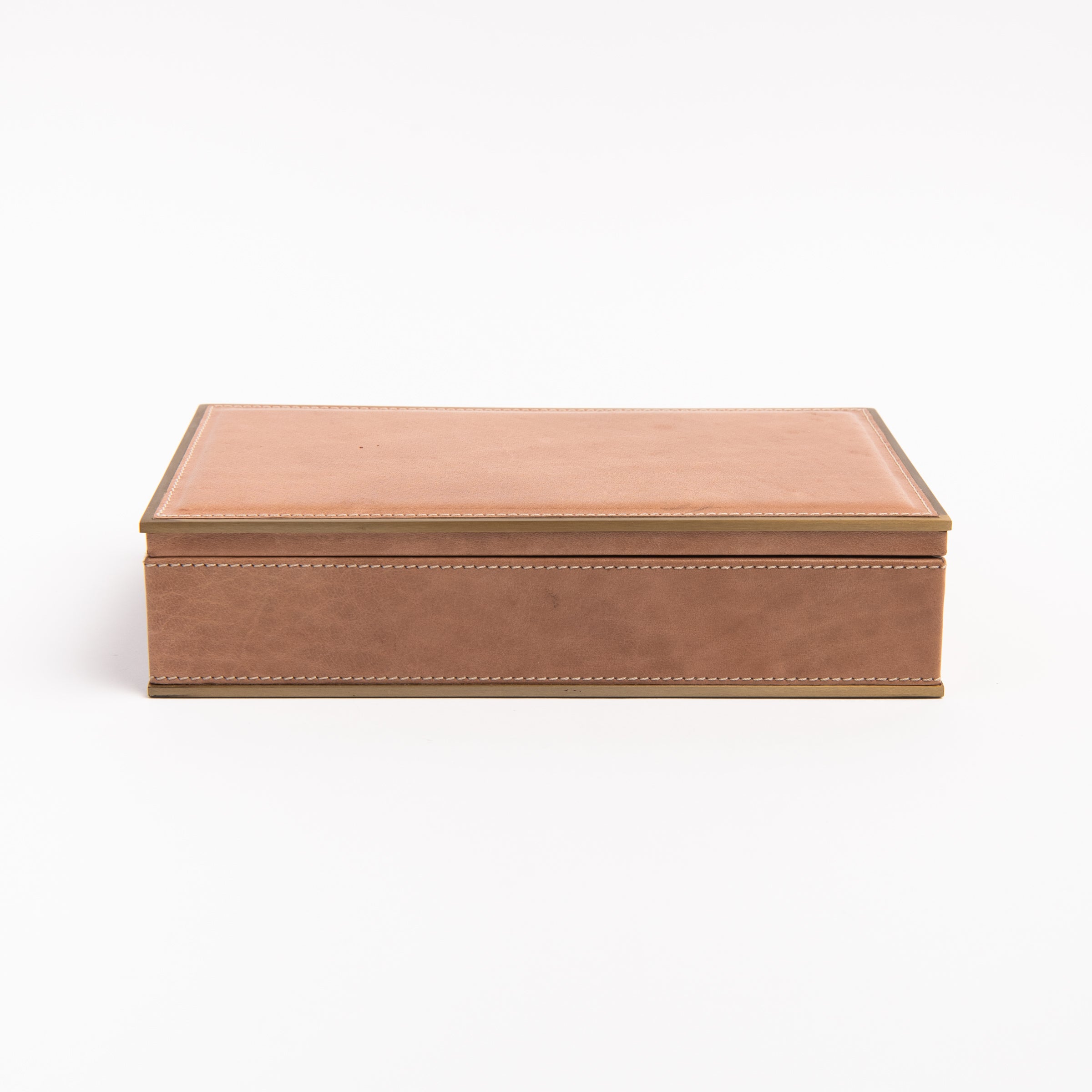 Allerona Leather Box with Brass Trim - Large on a white background at Addison West