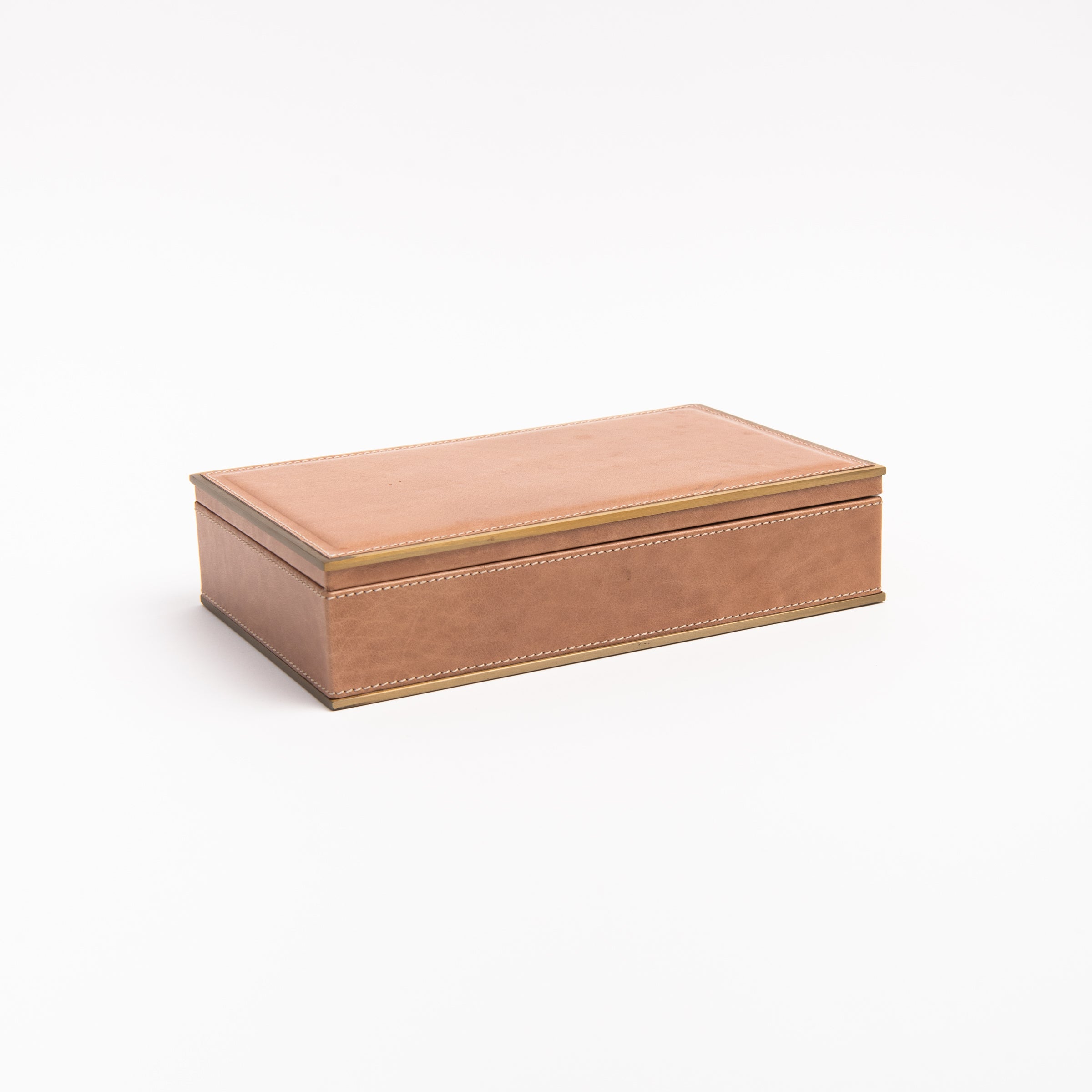 Allerona Leather Box with Brass Trim - Large on a white background at Addison West