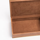 Close up of Allerona Leather Box with Brass Trim - Large on a white background at Addison West