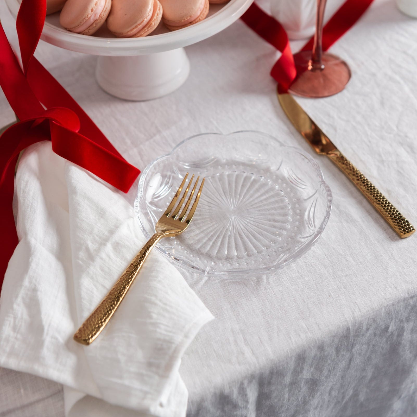 Linen Napkin Set - White on a white linen table at Addison West