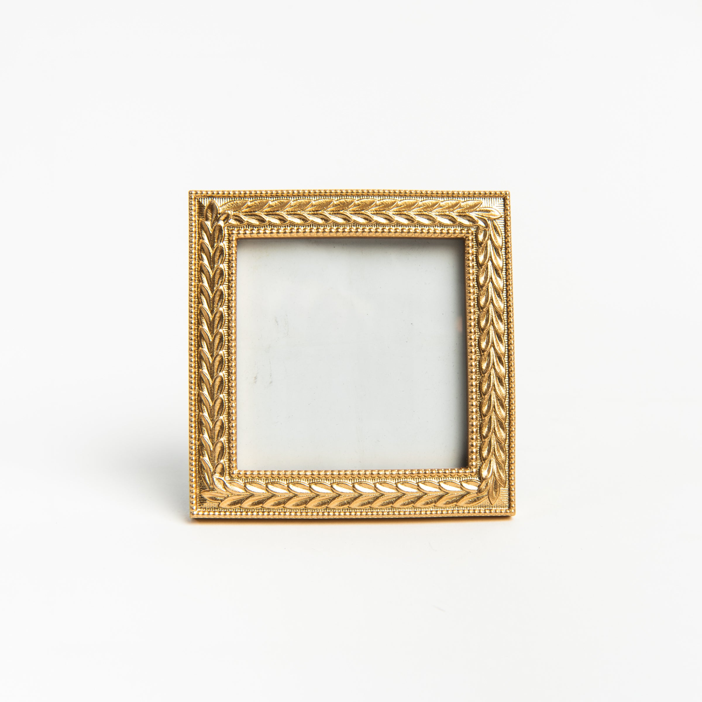 Mini Square Golden Laurel Wreath Picture Frame on a white background at Addison West