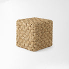 17.7" Square Light Brown Seagrass Woven Square Pouf on a white background