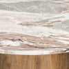 Close up of Allyson Round Medium Brown w/ Pink Marble Pedestal Dining Table 