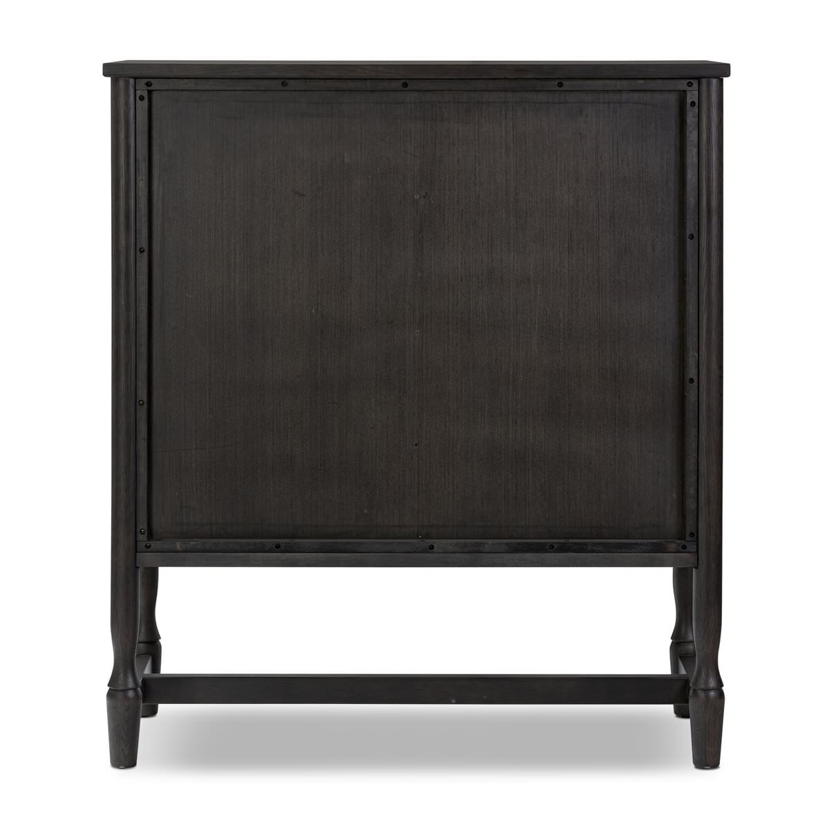 Amber Lewis x Four Hands Bari Bar Cabinet in Cracked Smoked Black Veneer on a white background at Addison West