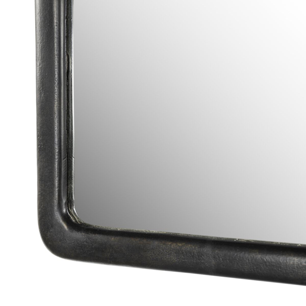 Close up of Amber Lewis x Four Hands Patz Mantel Mirror in Black Antique on a white background at Addison West