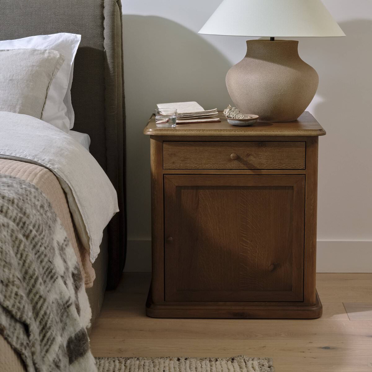 Amber Lewis x Four Hands Poppy Nightstand in Saddle Brown in a bedroom at Addison West