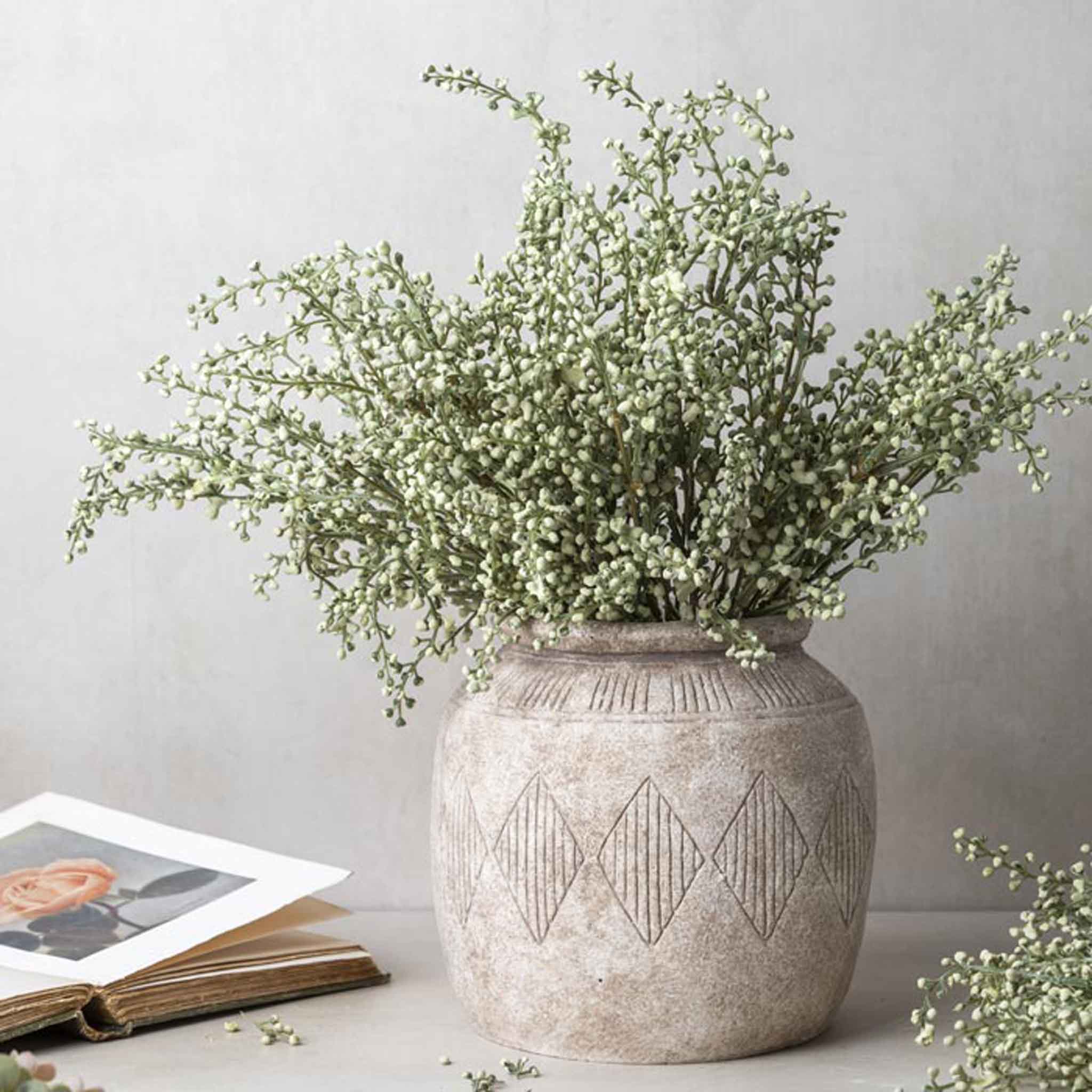 Abigail Ahern Faux Heather in Sage in a pot at Addison West