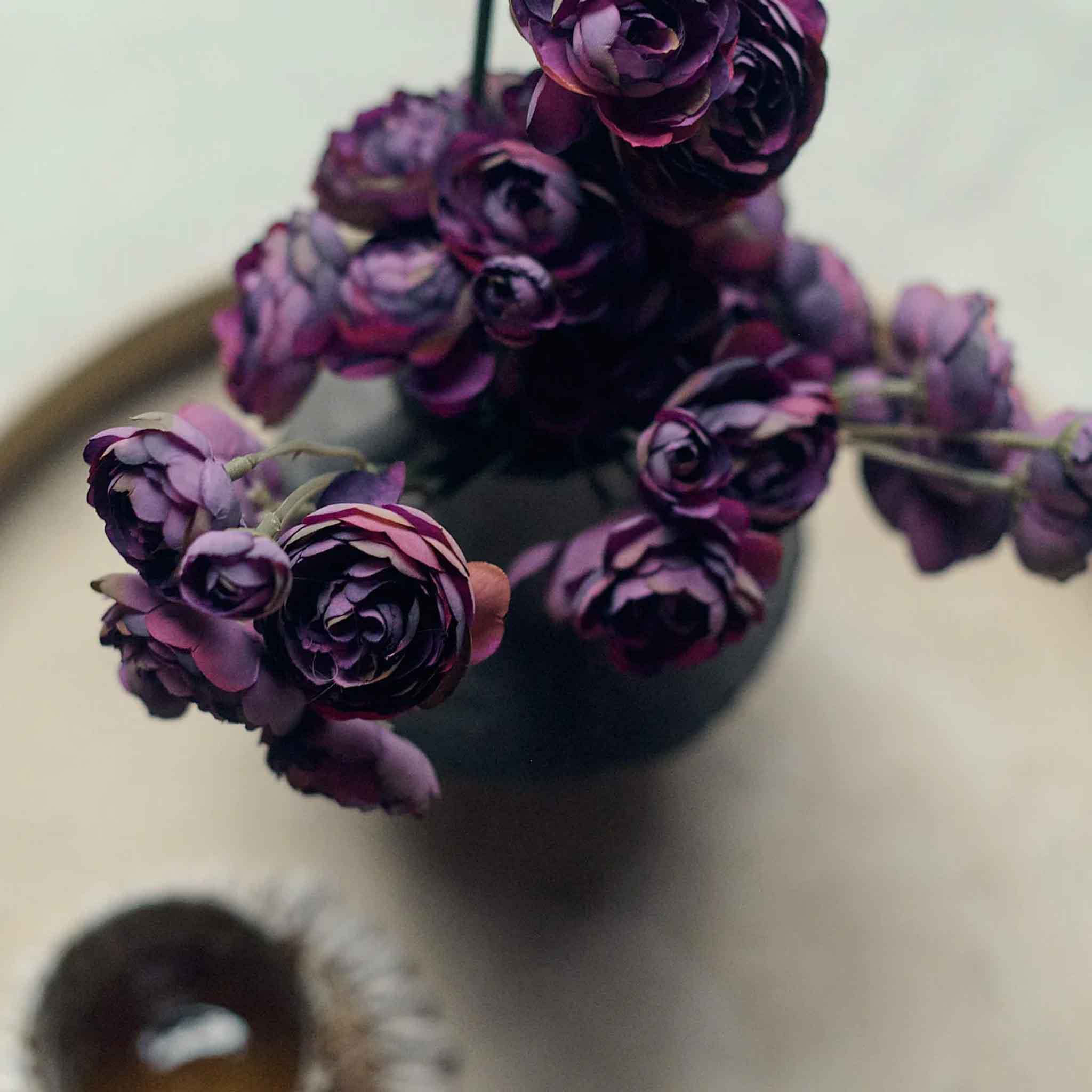 Abigail Ahern Faux Ranunculus Bunch in Purple in a vase at Addison West