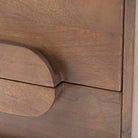 Close up of Astrid 36L x 17W x 30.3H Medium Brown Solid Wood 3 Drawer Cabinet