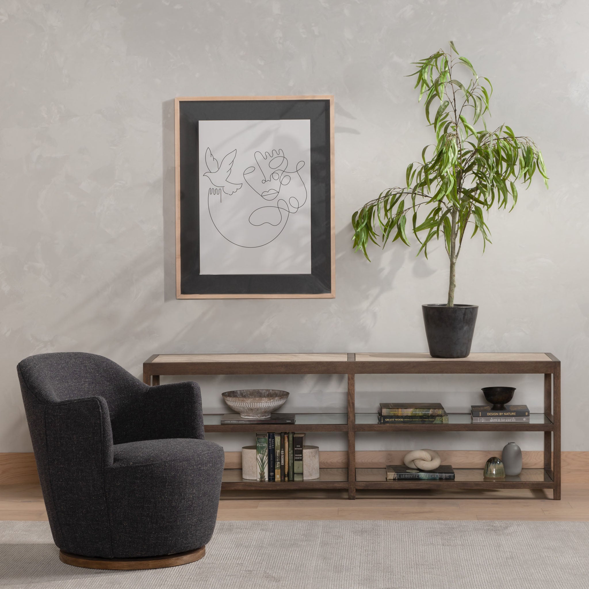 Four Hands Aurora Swivel Chair in Thames Slate - Addison West 