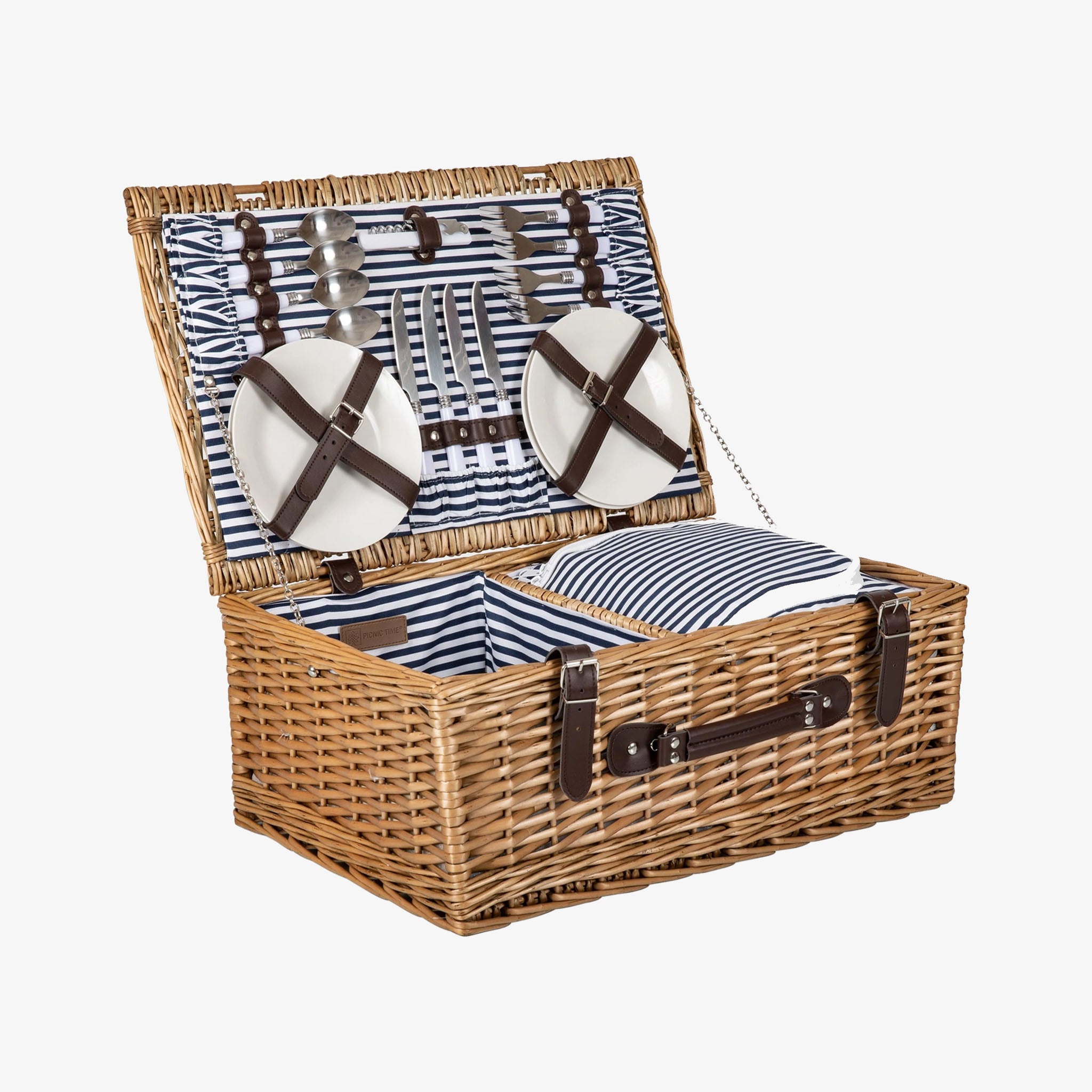 Deluxe four person willow picnic basket on a white background