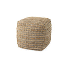 Binita 16 inch square Gray Brown Hemp Wool and Cotton Pouf on a white background