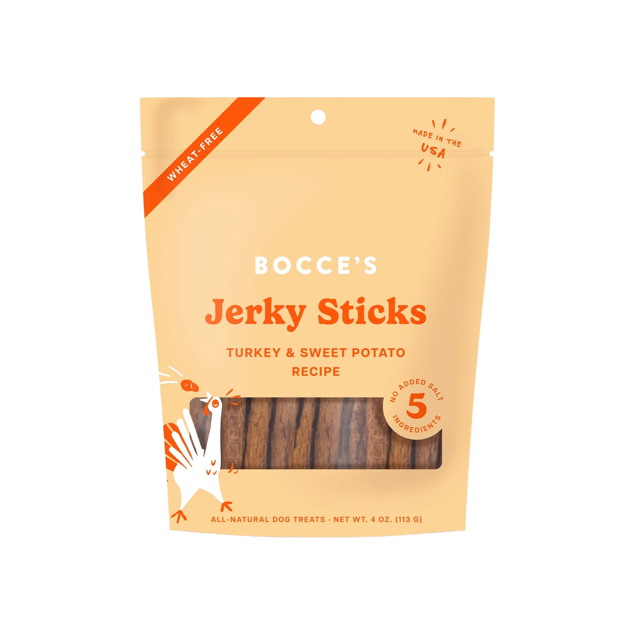 Bocce's Turkey Grazers Jerky Sticks on a white background