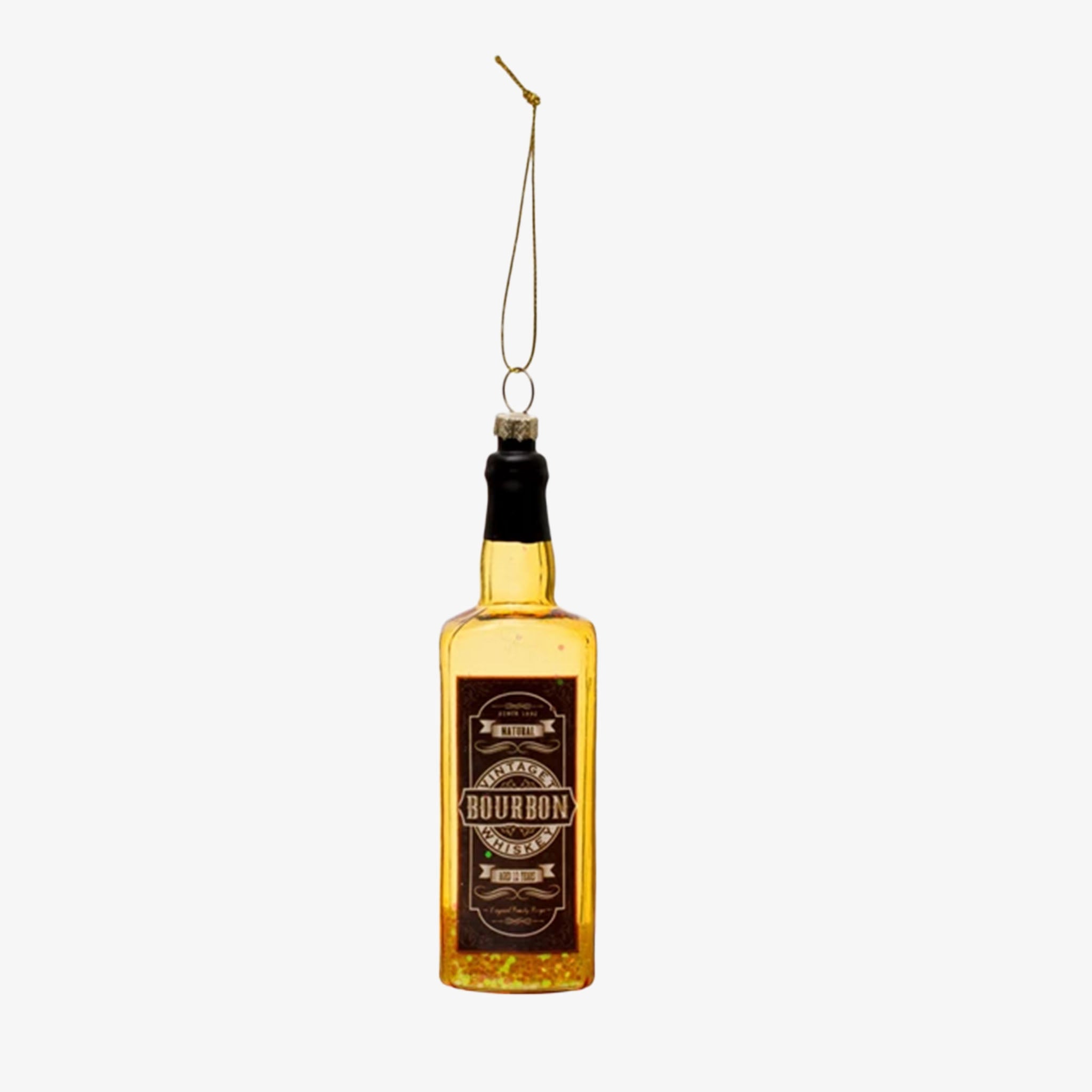 Glass Bourbon Bottle Ornament on a white background