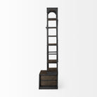 Brodie Dark Brown Wood Gun-Metal Bracing Four Shelf Shelving Unit on a white background