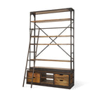 Brodie II Medium Brown Wood Copper Ladder Four Shelf Shelving Unit on a white background