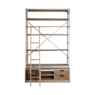 Mercana brand Brodie Light Brown Wood and Nickel finished metal Four Shelf Shelving Unit with ladder on a white background