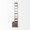 Brodie nickel metal light brown wood bookcase with drawers and a ladder on a white background