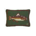 Green Brown Trout Hand Hooked Pillow on a white background