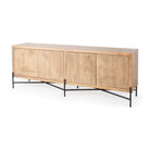 Cairo 78x19 Brown Solid Wood Black Metal Base 4 Door Cabinet Sideboard on a white background