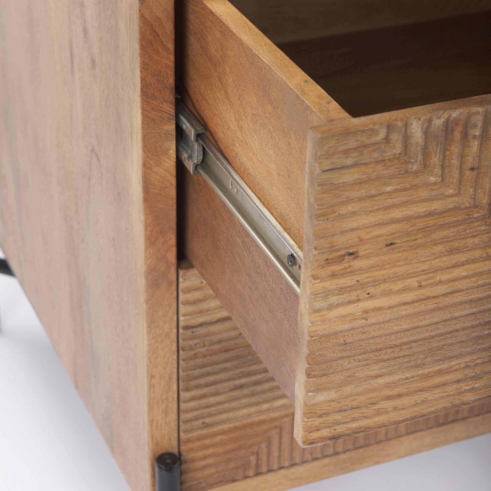 Close up of Cairo Wood 2 Drawer Accent table on a white background