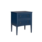 Blue side table nightstand with two drawers on a white background