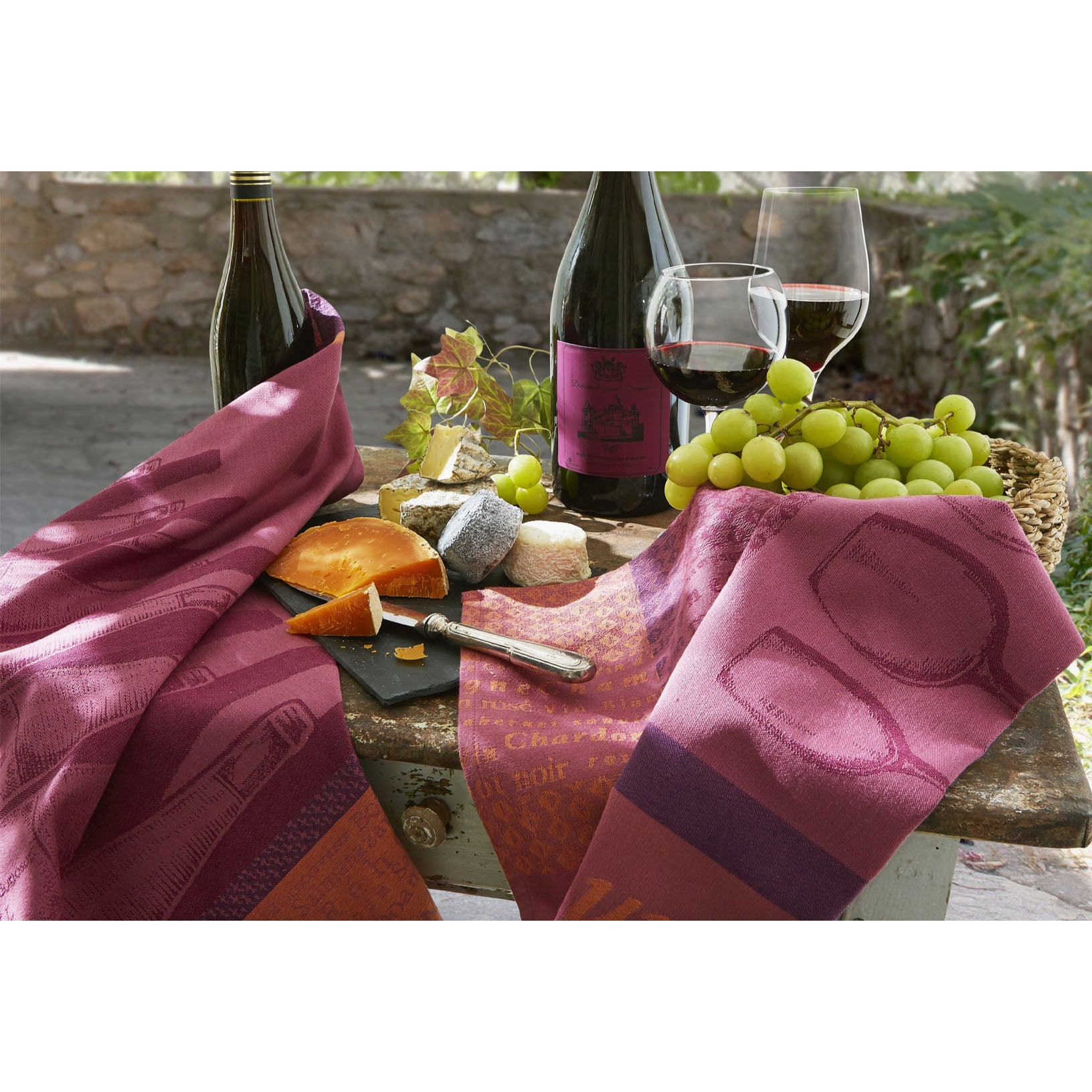 Wine Red French Jacquard Tea Towel - Addison West 