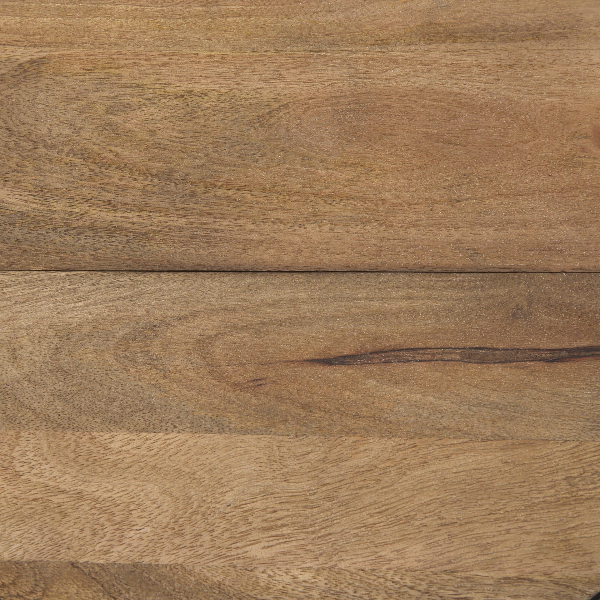 Close up of wood top of nesting gunmetal drum coffee table.