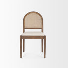 Elle Rounded Caneback Medium Brown Wood with Oatmeal Fabric Dining Chair on white background