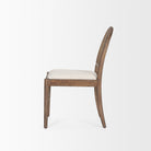 Elle Rounded Caneback Medium Brown Wood with Oatmeal Fabric Dining Chair on white background