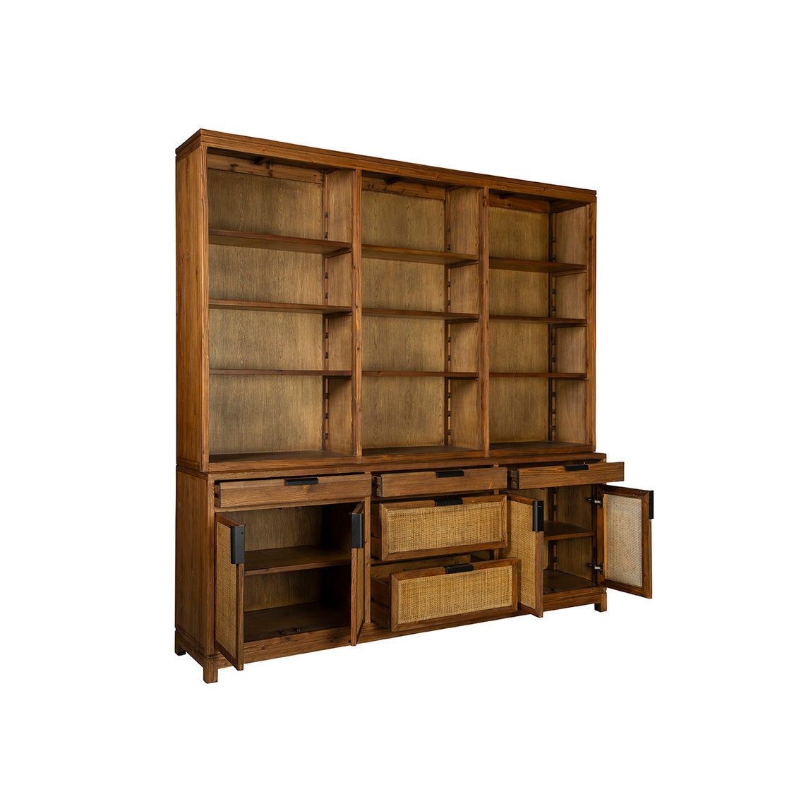 Emerson Pine & Cane Display Cabinet on a white background at Addison West