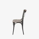 Emilie Bistro Style Dining Chair with wood seat and iron legs and back brace on a white background