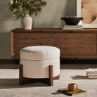 Four Hands Esben Storage Ottoman in Sattley Fog in a modern living room at Addison West