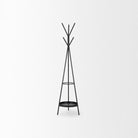 Everett Matte Black Metal with Two Metal Shelves Coat Rack on a white background