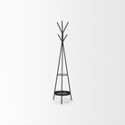 Everett Matte Black Metal with Two Metal Shelves Coat Rack on a white background