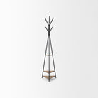 Everett Matte Black Metal with Two Wood Shelves Coat Rack on a white background