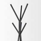 Everett Matte Black Metal with Two Wood Shelves Coat Rack on a white background